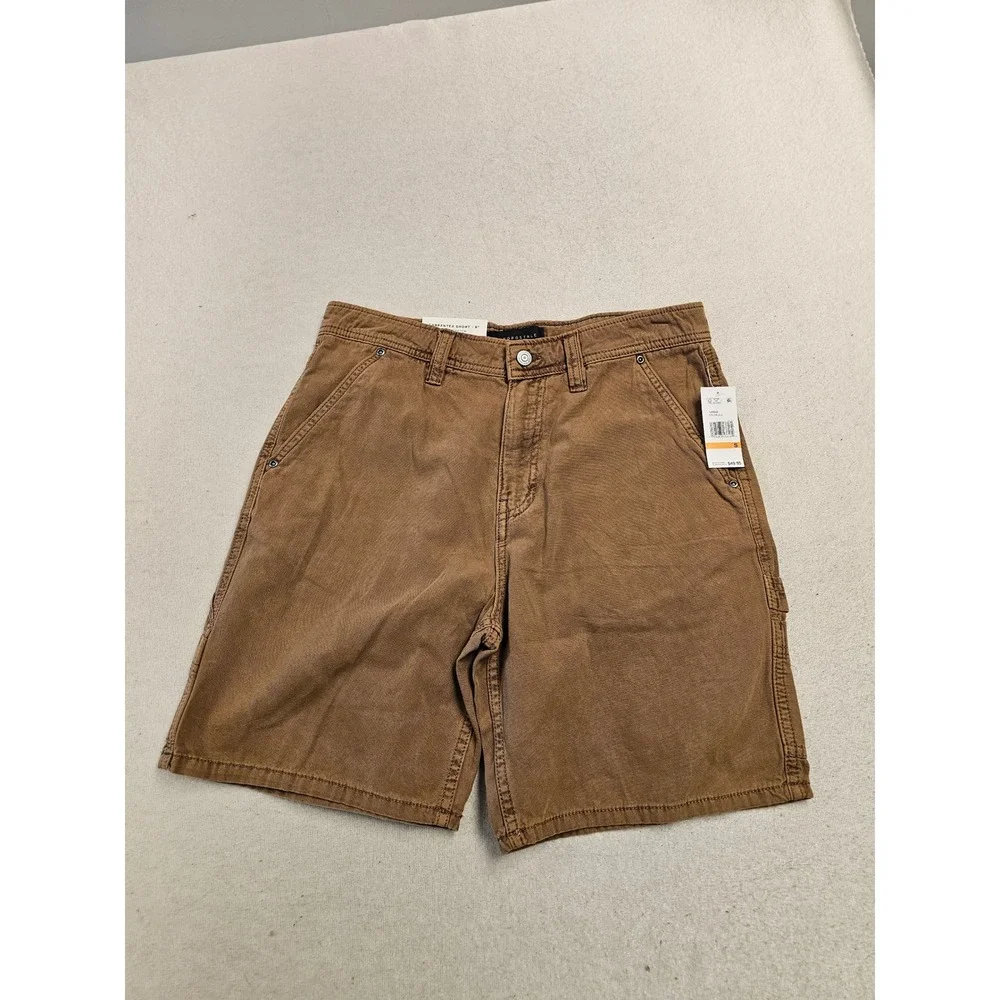 Aeropostale Mens Carpenter Shorts 8 Inch Inseam Brown‎ Canvas Utility Size S NEW